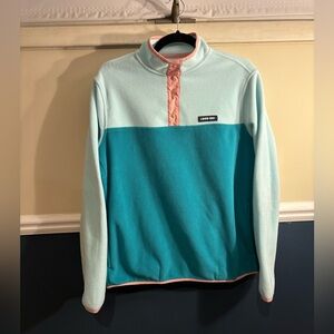 Lands' End Teal, Pink, and Light Blue Fleece 1/4 Button Up, Women’s Size Medium